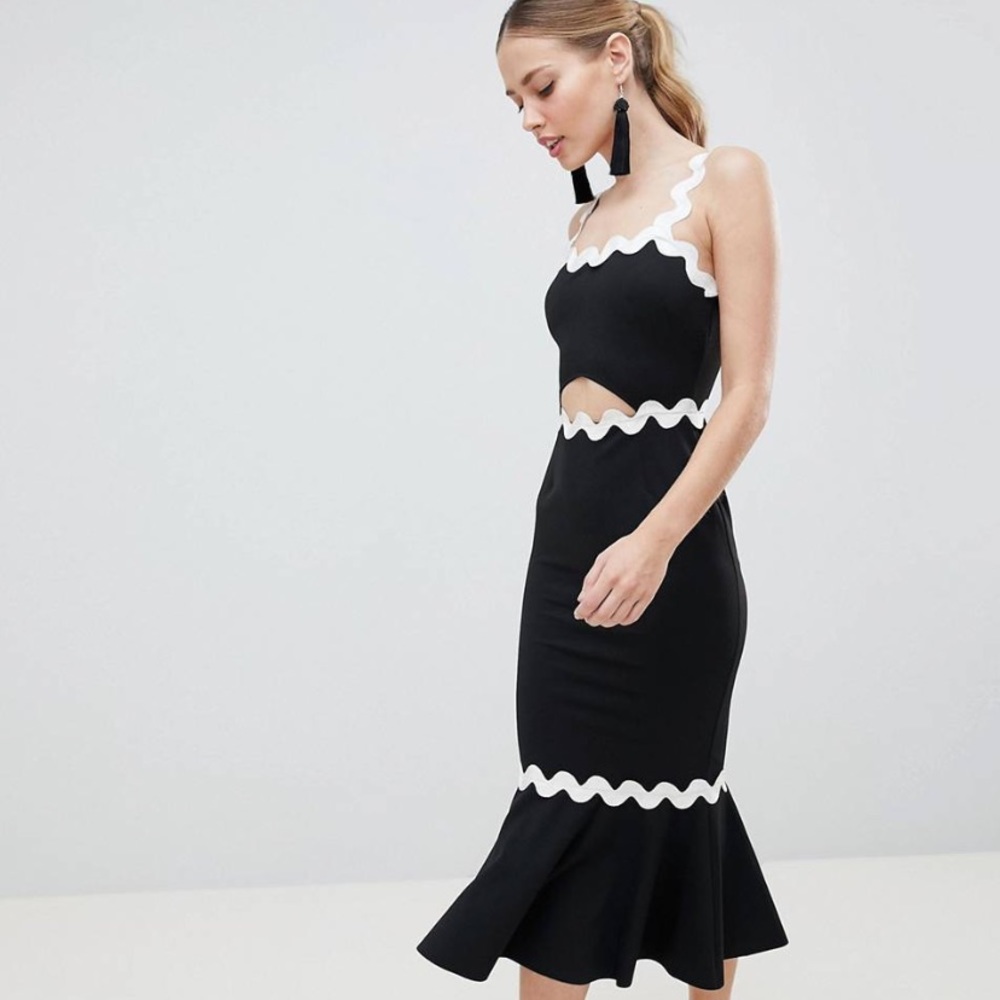 ASOS DESIGN rik rak pephem midi dress, Size US 2